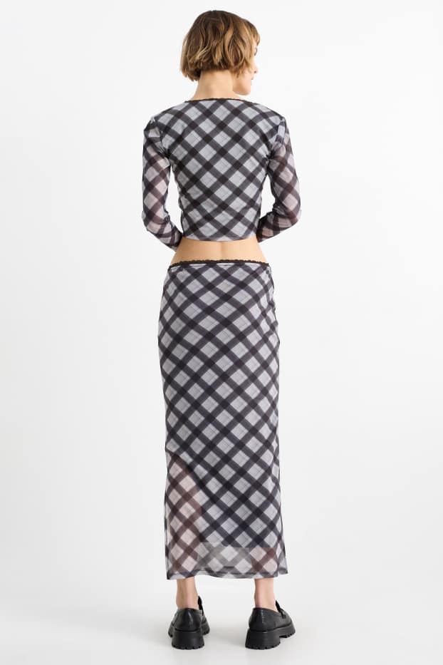 Damen - Mesh-Rock - kariert - schwarz / weiss