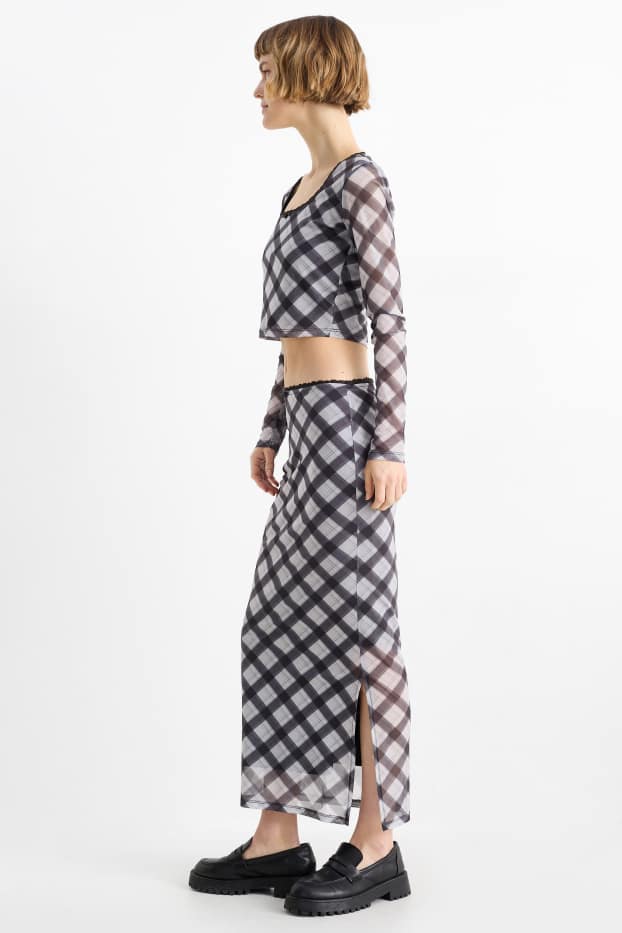 Damen - Mesh-Rock - kariert - schwarz / weiss