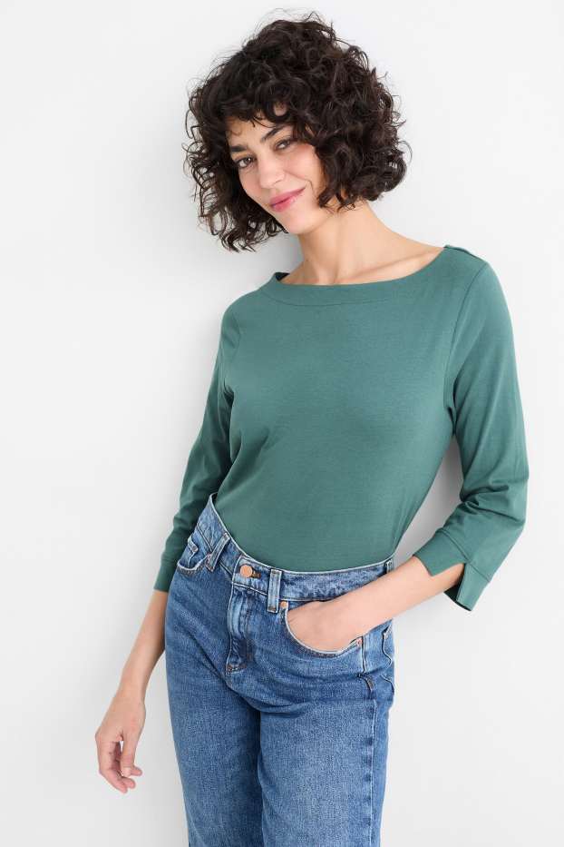 Donna - Maglia a maniche lunghe basic - verde scuro