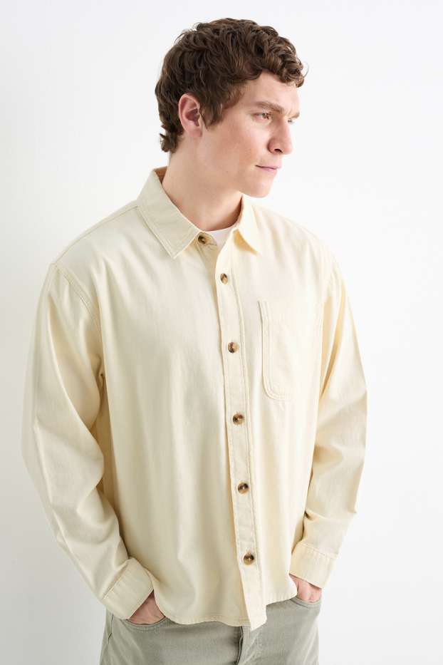 Hommes - Chemise en jean - relaxed fit - col kent - blanc crème