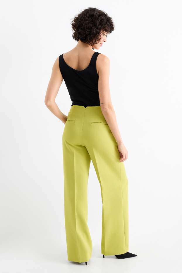 Women - Business trousers - high waist - wide leg - light green