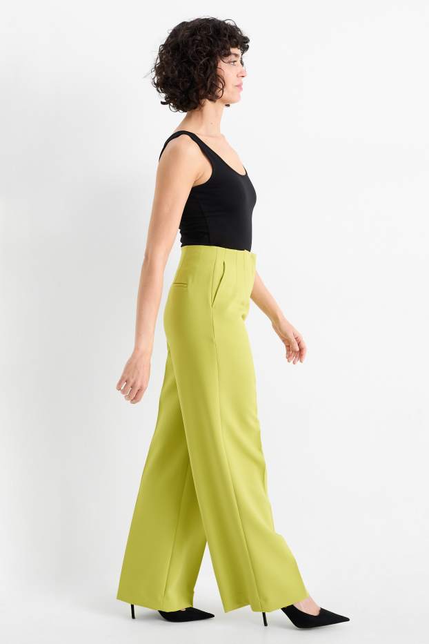 Women - Business trousers - high waist - wide leg - light green