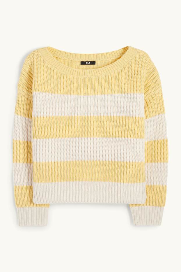 Damen - Pullover - gerippt - gestreift - gelb