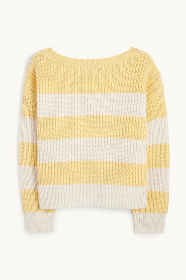 Damen - Pullover - gerippt - gestreift - gelb