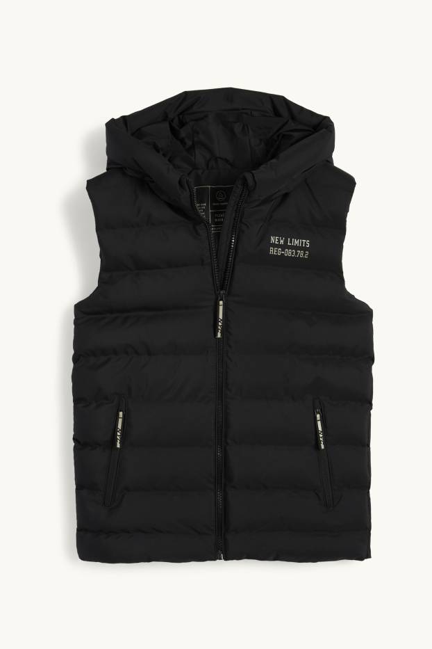 Kinderen: jongens - Bodywarmer met capuchon - waterafstotend - zwart