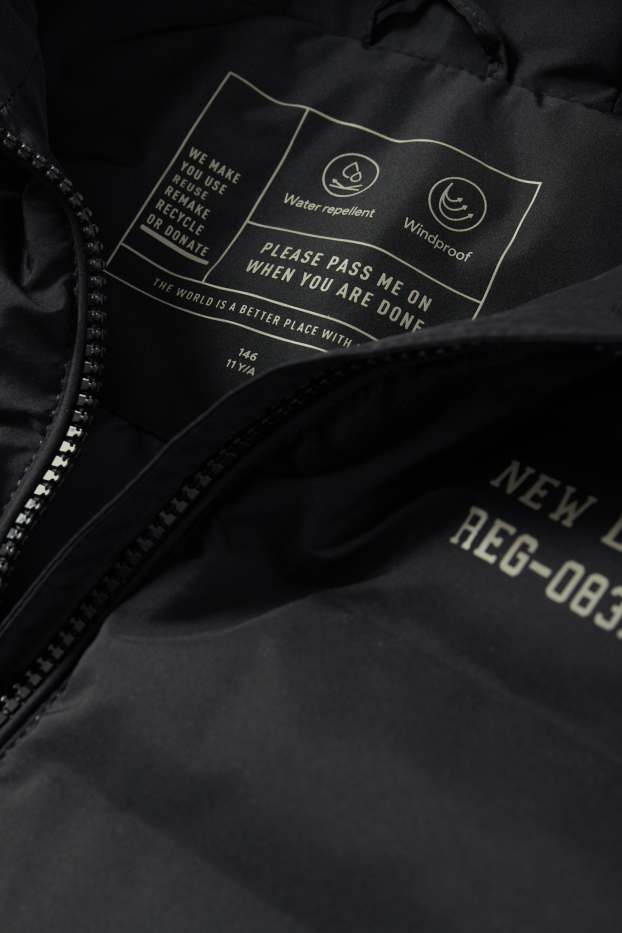 Kinderen: jongens - Bodywarmer met capuchon - waterafstotend - zwart