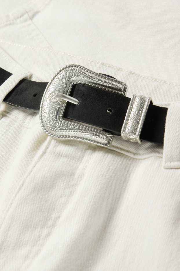 Dámské - Curved jeans s páskem - high waist - krémově bílá