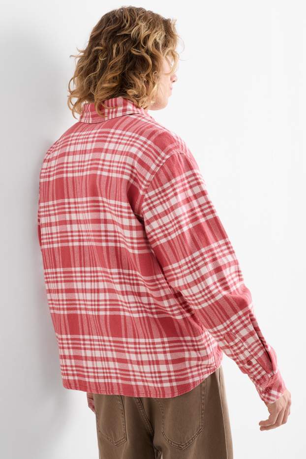 Men - Flannel shirt - regular fit - kent collar - check - pink