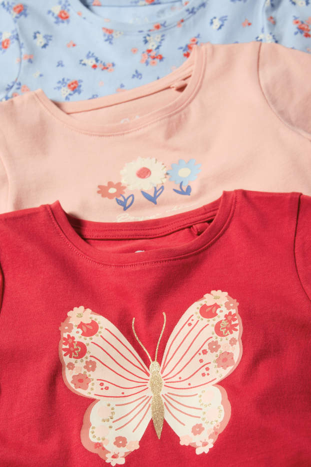Děti - dívky - Multipack 3 ks - motiv motýla a květinové motivy - šaty - červená