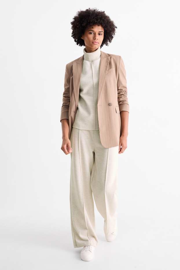 Women - Knitted trousers - mid-rise waist - regular fit - light beige