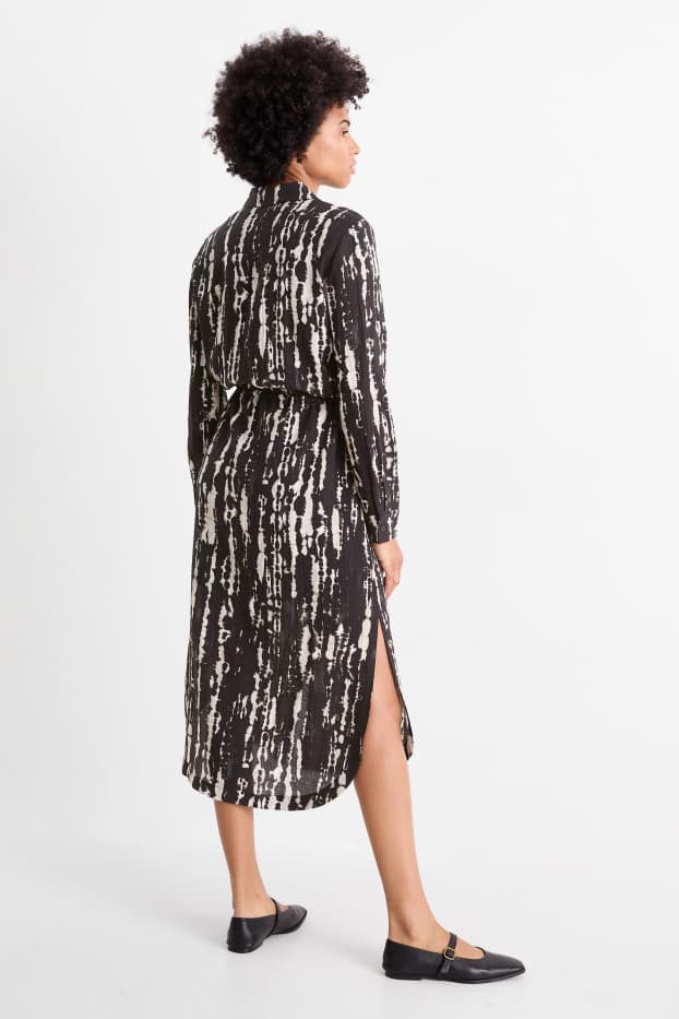 Damen - Blusenkleid - gemustert - strukturiert - schwarz / beige