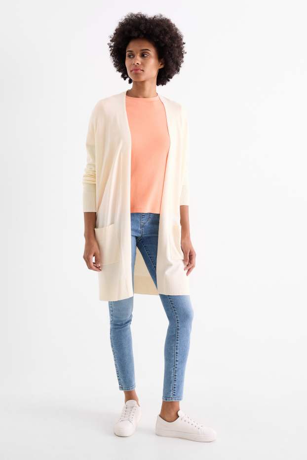 Damen - Lange Strickjacke - cremeweiss