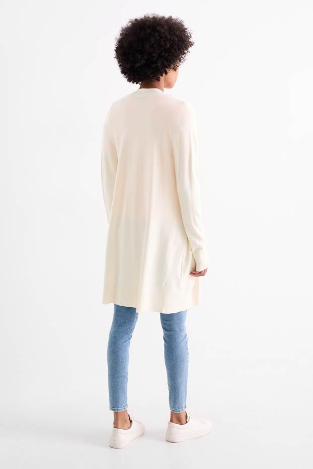 Damen - Lange Strickjacke - cremeweiss