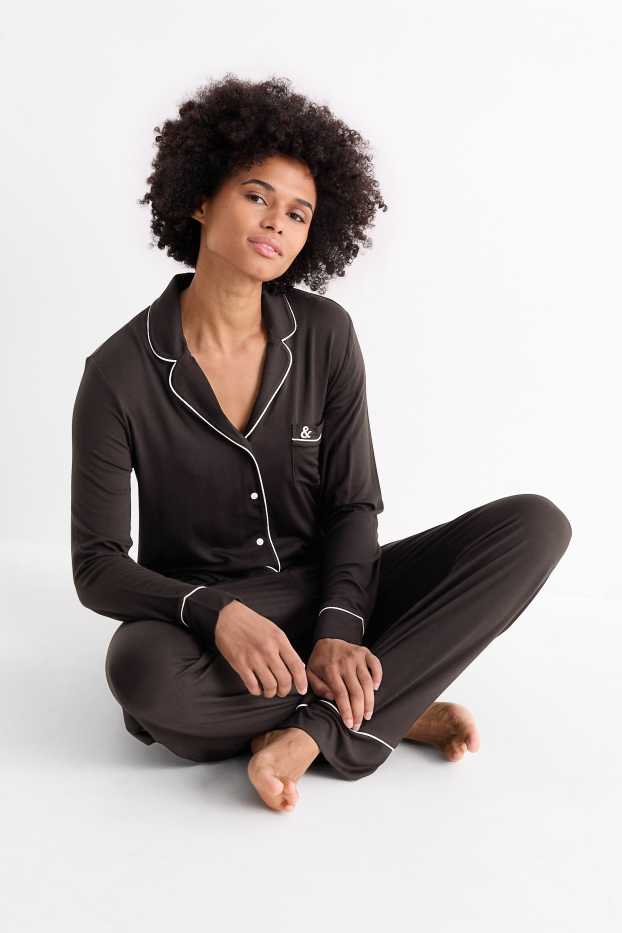 Dámské - Viskózové pyžamo - černá