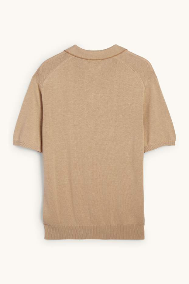 Herren - Strick-Poloshirt mit Leinen-Anteil - Regular Fit - taupe