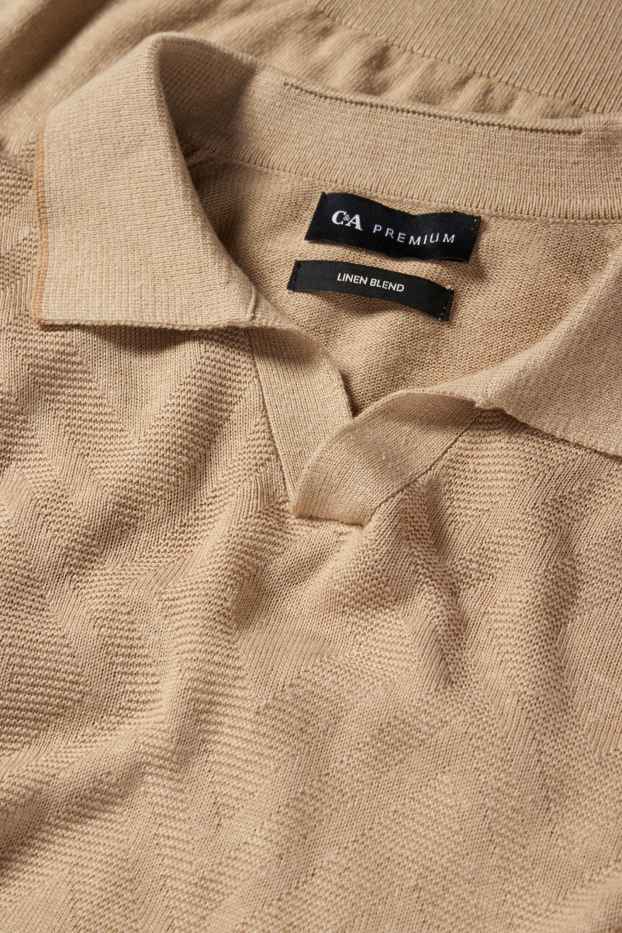 Herren - Strick-Poloshirt mit Leinen-Anteil - Regular Fit - taupe