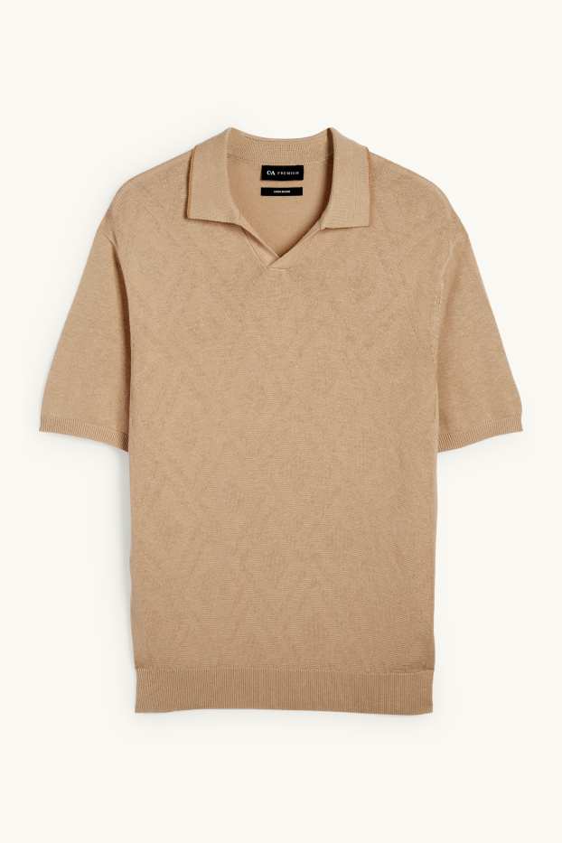 Herren - Strick-Poloshirt mit Leinen-Anteil - Regular Fit - taupe