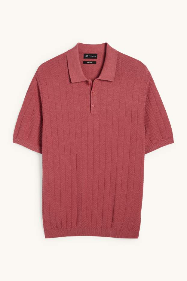 Herren - Strick-Poloshirt mit Leinen-Anteil - Regular Fit - dunkelrosa