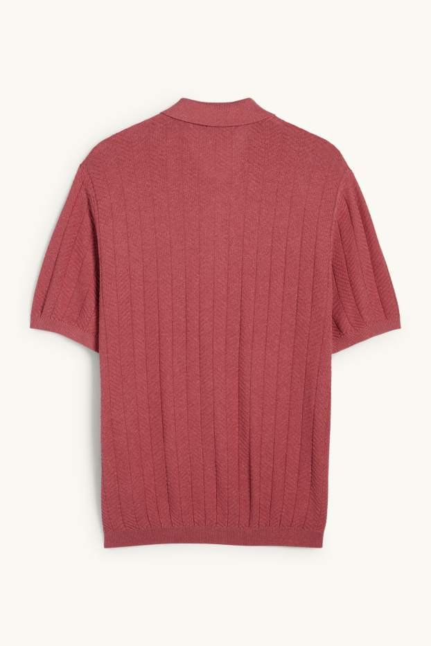 Herren - Strick-Poloshirt mit Leinen-Anteil - Regular Fit - dunkelrosa