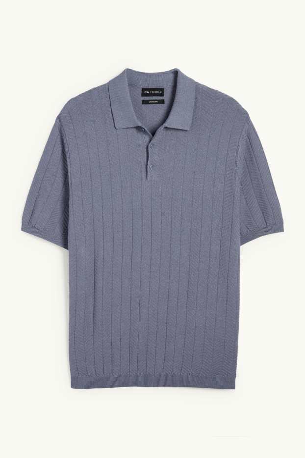 Herren - Strick-Poloshirt mit Leinen-Anteil - Regular Fit - blau