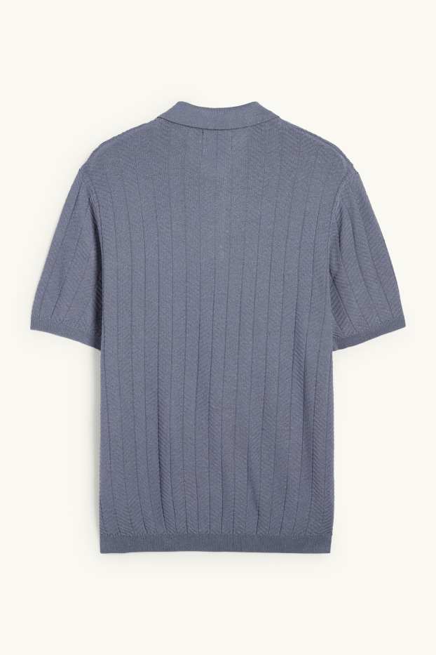 Herren - Strick-Poloshirt mit Leinen-Anteil - Regular Fit - blau