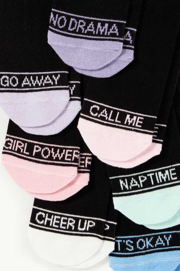 Children Girls - Multipack of 7 - lettering - socks with motif - black