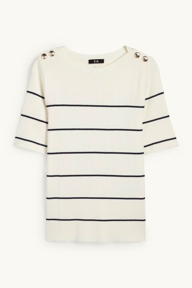 Femmes - Pull - finition côtelée - à rayures - blanc crème