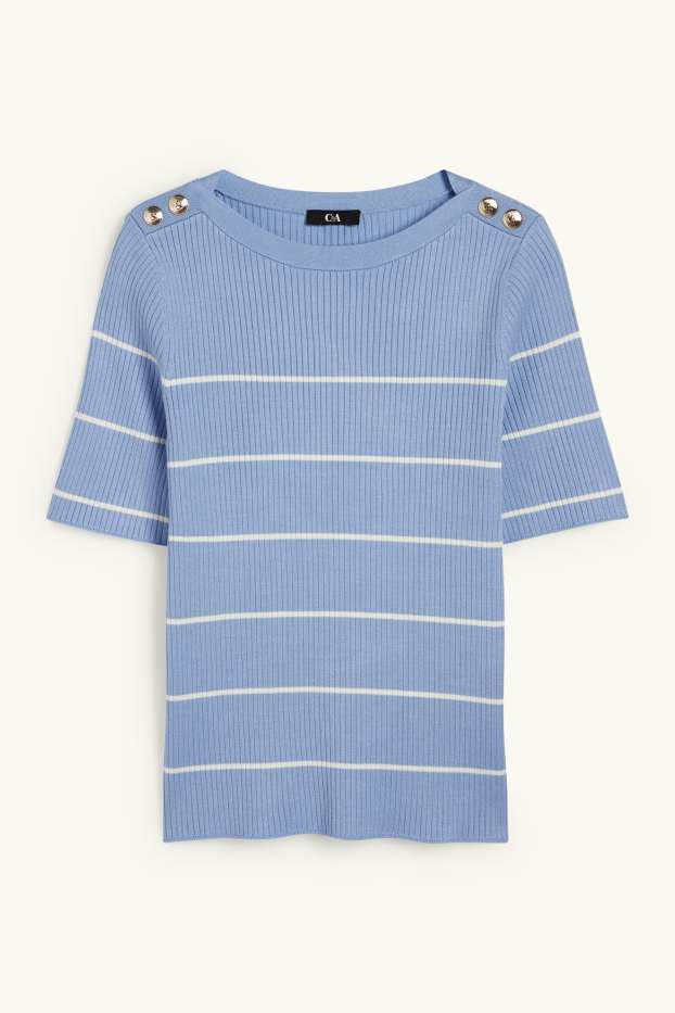 Femmes - Pull - finition côtelée - à rayures - bleu clair