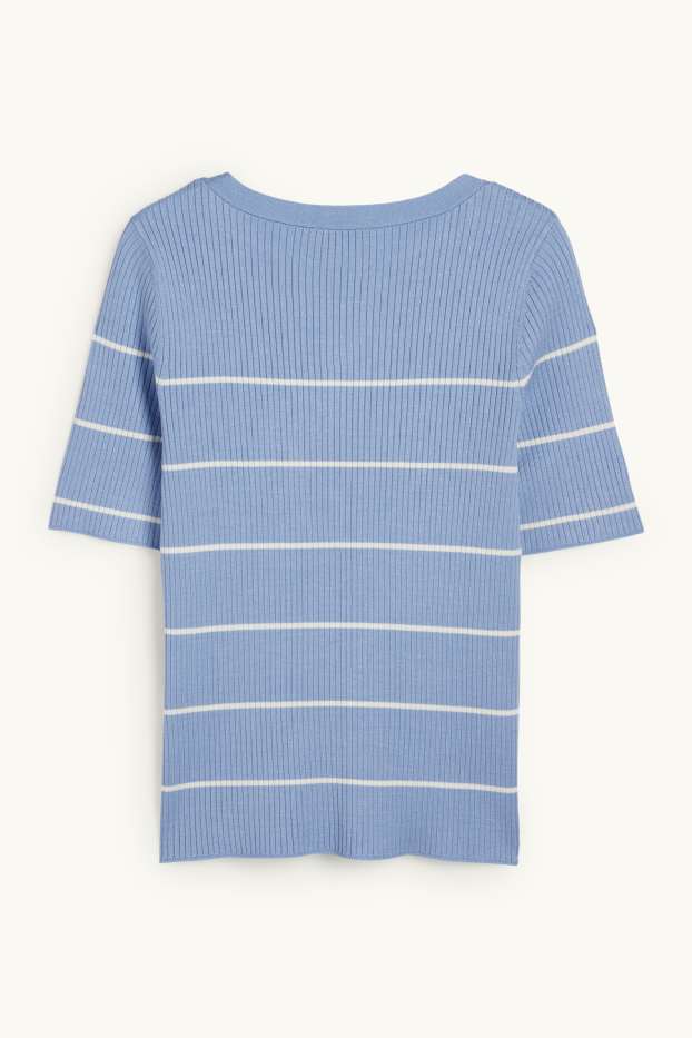 Femmes - Pull - finition côtelée - à rayures - bleu clair