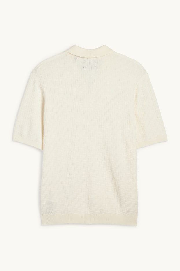 Herren - Strick-Poloshirt mit Leinen-Anteil - Regular Fit - cremeweiß