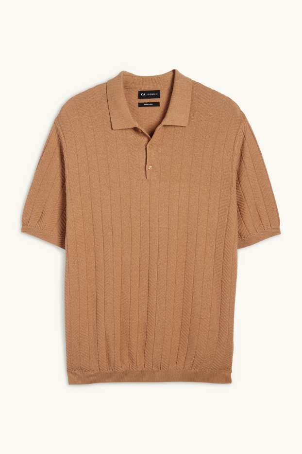 Herren - Strick-Poloshirt mit Leinen-Anteil - Regular Fit - taupe
