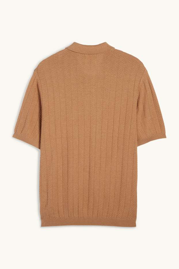 Herren - Strick-Poloshirt mit Leinen-Anteil - Regular Fit - taupe