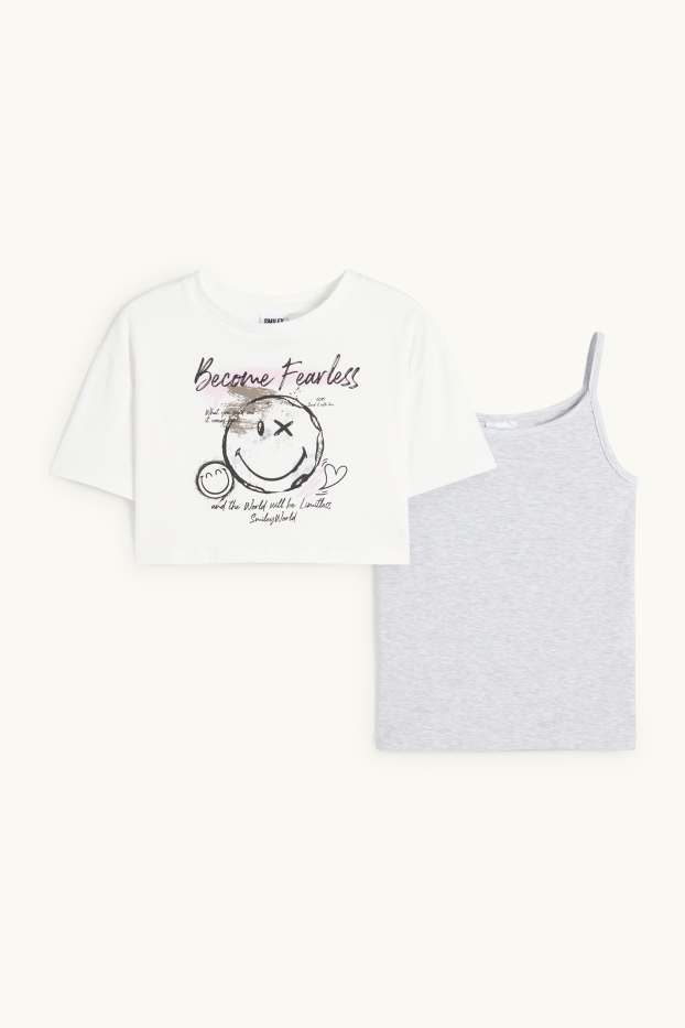 Enfants filles - SmileyWorld® - ensemble - T-shirt et haut - 2 pièces - blanc