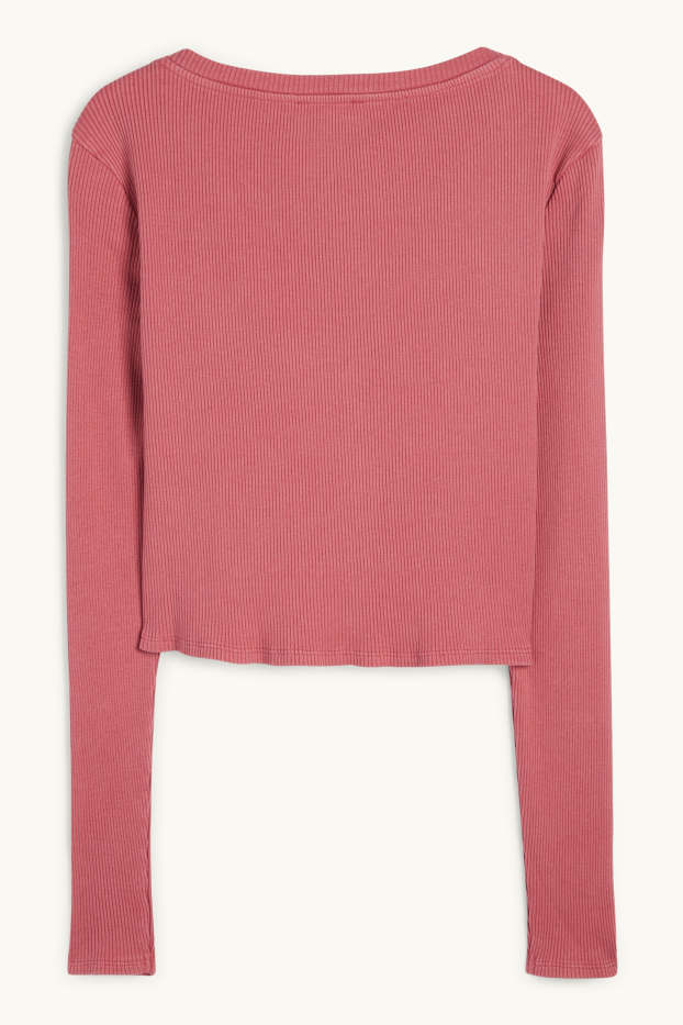 Dames - Korte longsleeve - geribd - rood
