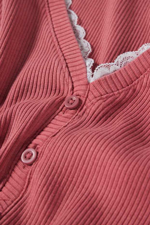 Dames - Korte longsleeve - geribd - rood