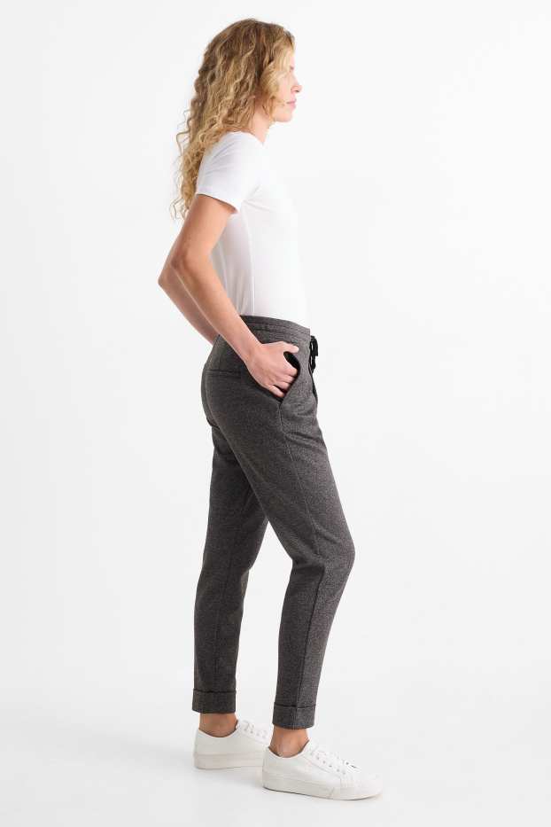 Damen - Stoffhose - Mid Waist - Tapered Fit - grau-braun