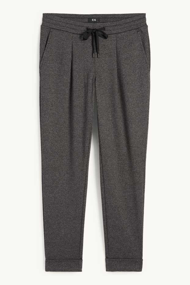 Damen - Stoffhose - Mid Waist - Tapered Fit - grau-braun