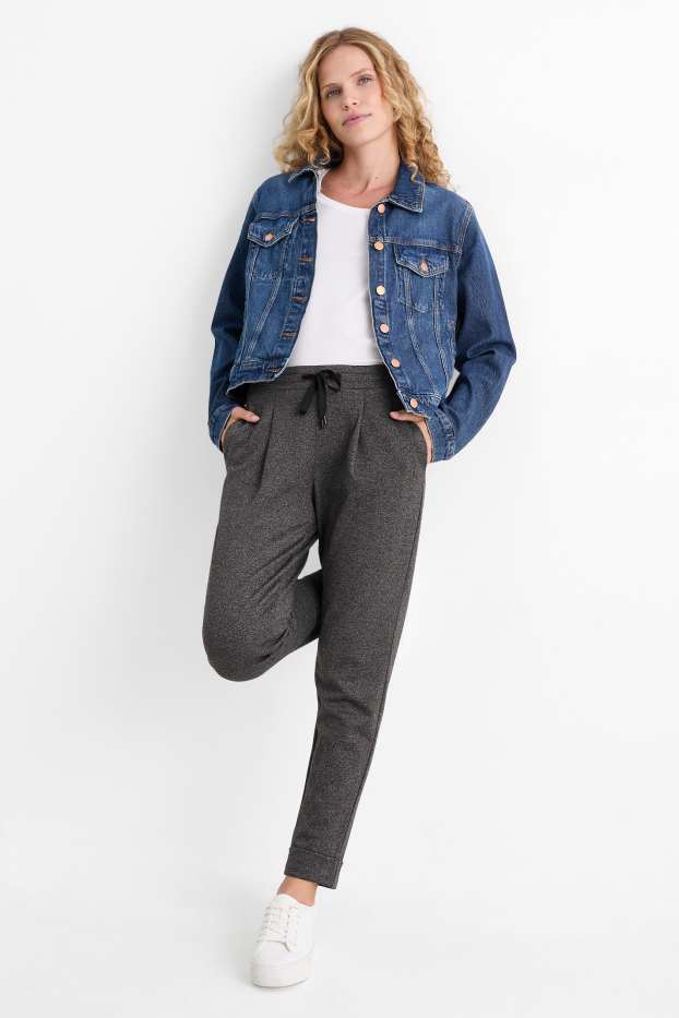 Damen - Stoffhose - Mid Waist - Tapered Fit - grau-braun