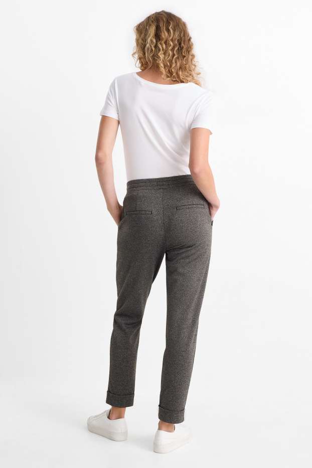 Damen - Stoffhose - Mid Waist - Tapered Fit - grau-braun
