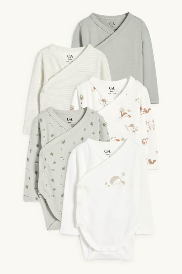 Unisexe - Lot de 5 - animaux de la forêt - bodys bébé - blanc crème