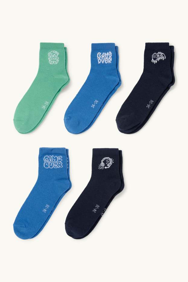 Kinder Buben - Multipack 5er - Gaming - Socken mit Motiv - blau