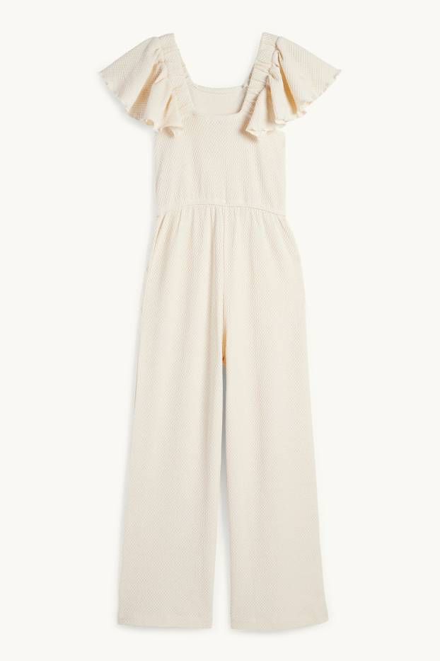 Děti - dívky - Overal - strukturovaný - béžová