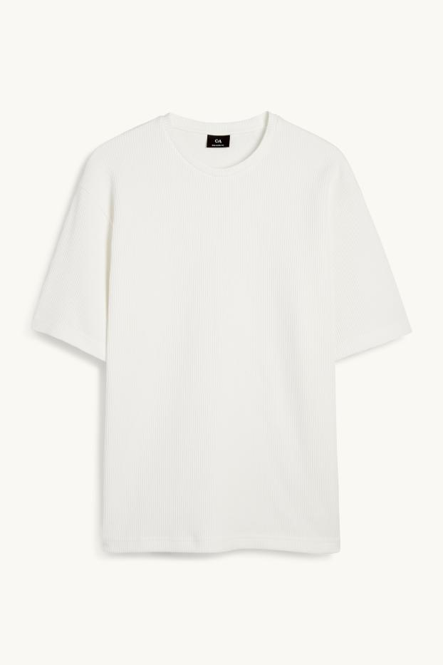 Bărbați - Tricou - relaxed fit - reiat - alb-crem