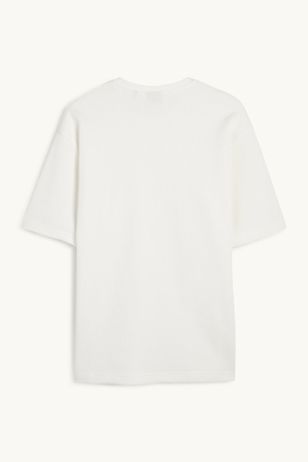 Bărbați - Tricou - relaxed fit - reiat - alb-crem