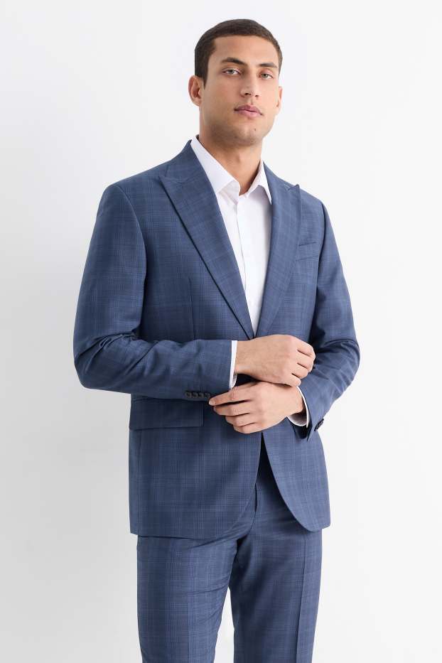 Herren - Baukasten-Schurwoll-Sakko - Regular Fit - kariert - dunkelblau