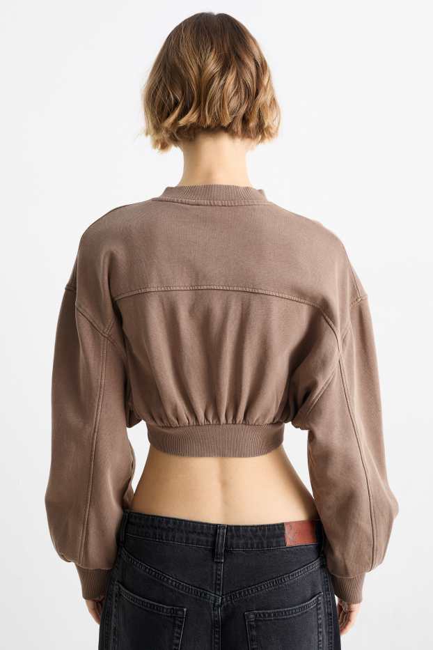 Donna - Felpa con zip dal taglio corto - marrone