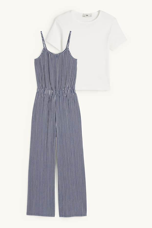 Kinder Mädchen - Set - Kurzarmshirt und Jumpsuit - 2 teilig - dunkelblau