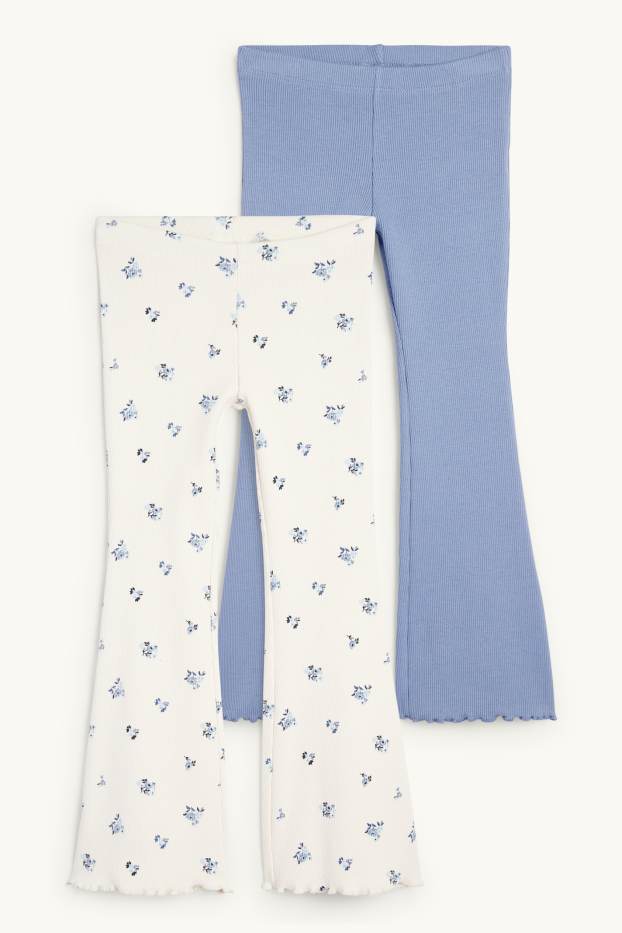 Kinder Mädchen - Multipack 2er - Blume - Flared Leggings - gerippt - blau