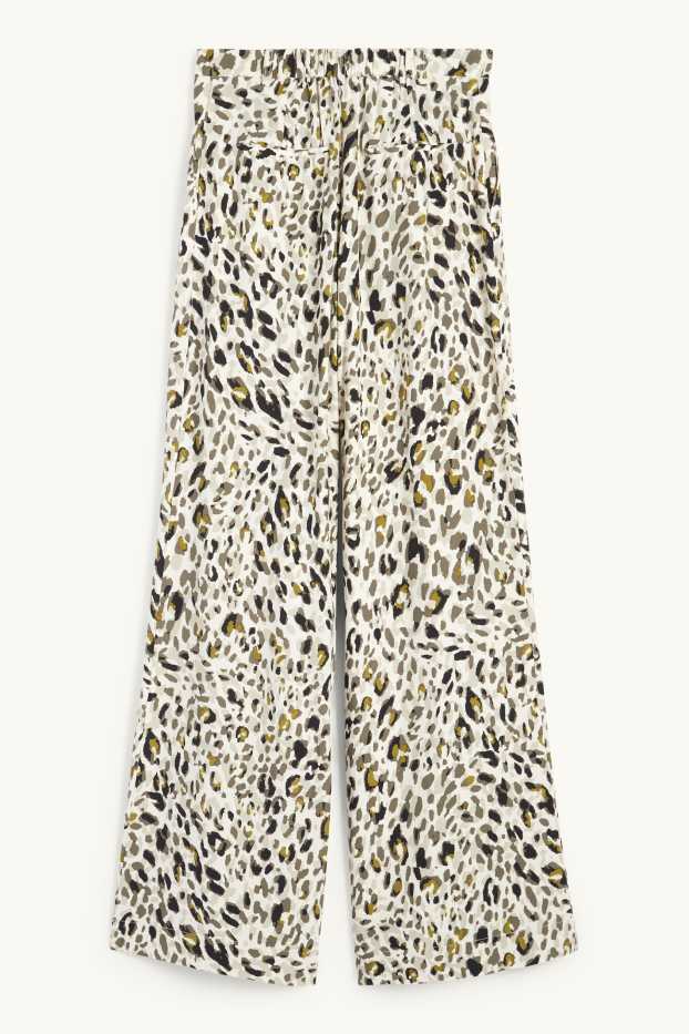 Dames - Pantalon - high waist - wide leg - luipaardprint - licht beige