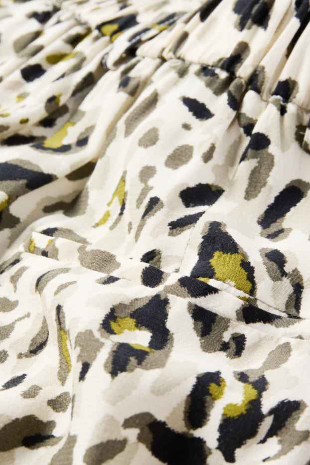 Dames - Pantalon - high waist - wide leg - luipaardprint - licht beige